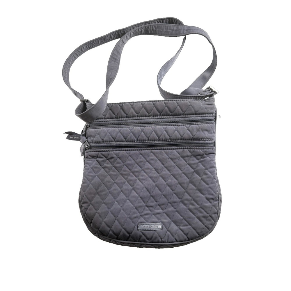 Vera Bradley Triple Zip Hipster Crossbody Bag Gray Quilted Adjustable Strap